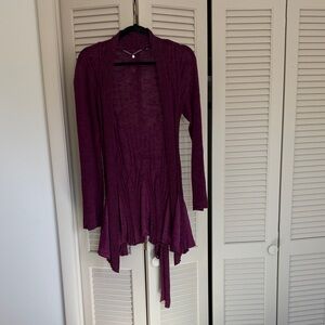 Open-Front Draped Cardigan in Plum